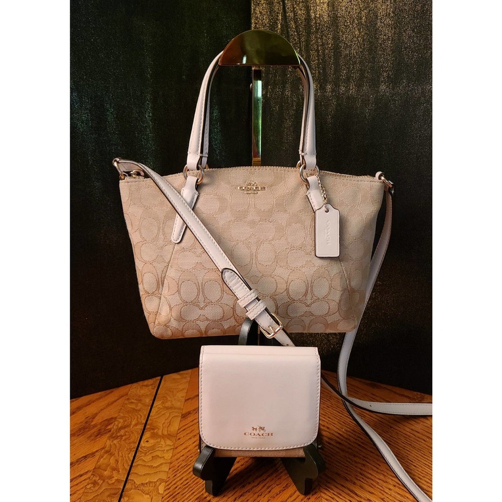 Coach Mini Kelsey Satchel/Crossbody With Matching Wallet Tan And Cream